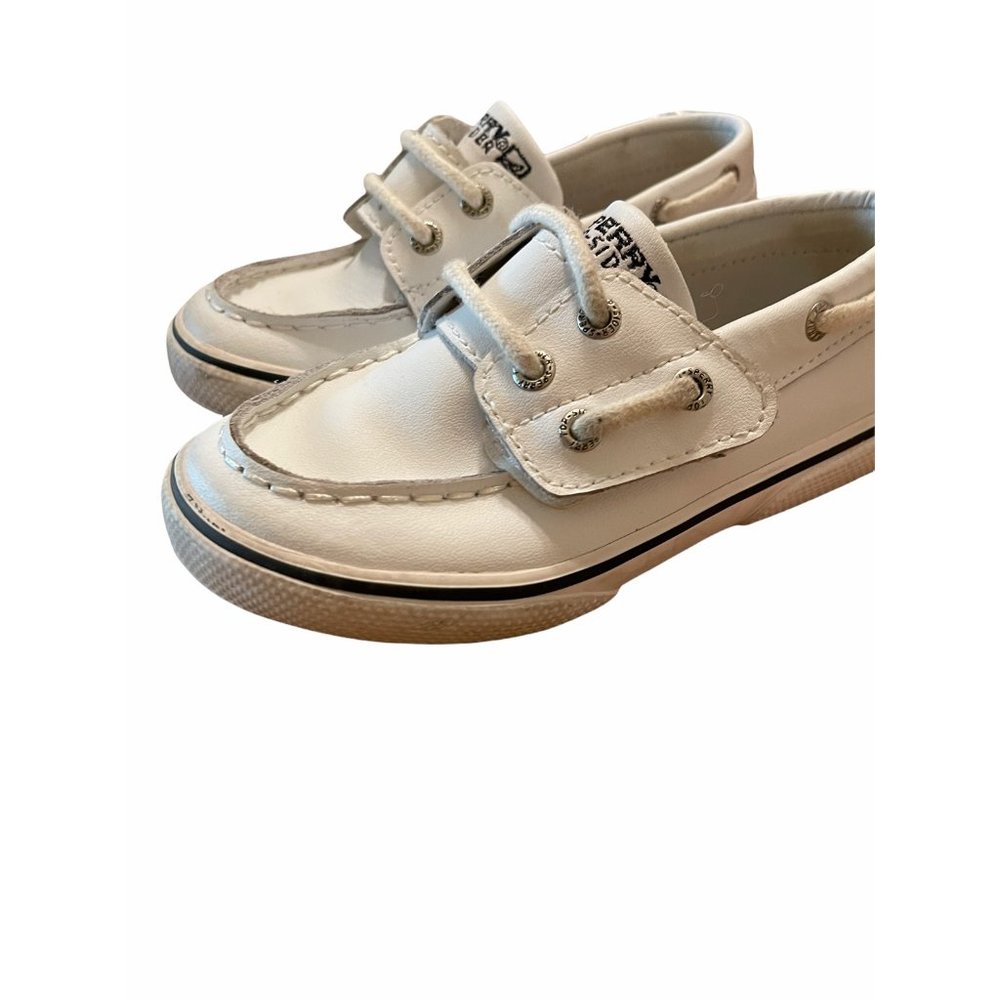 Sperry Halyard Boat Shoes Boys White Leather Hook & Loop Size 9